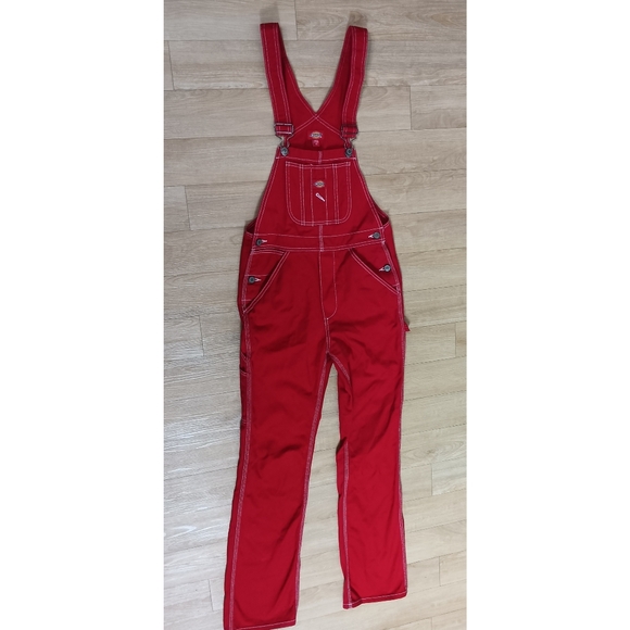 SOLD Vintage Dickies Women XS Contrast Thread Denim Jean Overalls Bib Kidcore - Picture 3 of 8